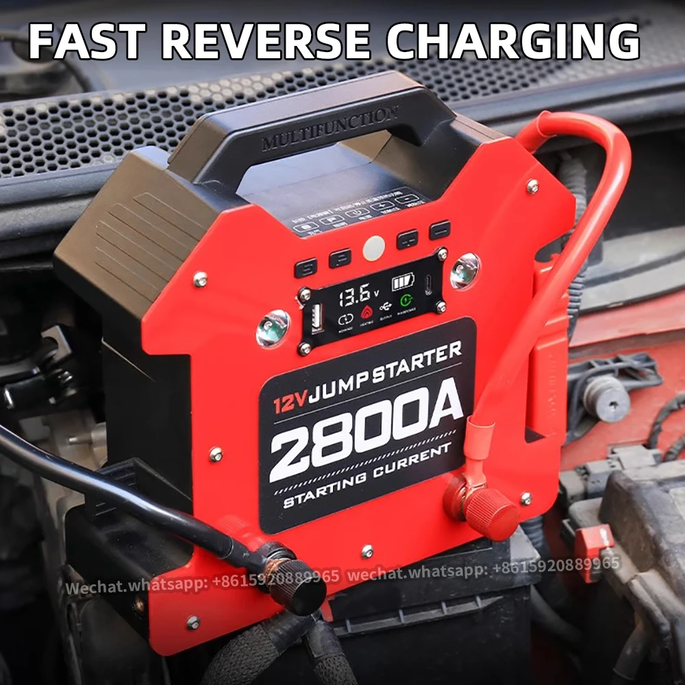 4-in-1 Portable Car Jump Starter 2800A Power Bank  with 150PSI Air Compressor Tire Inflator And USB Charger - Battery Booster