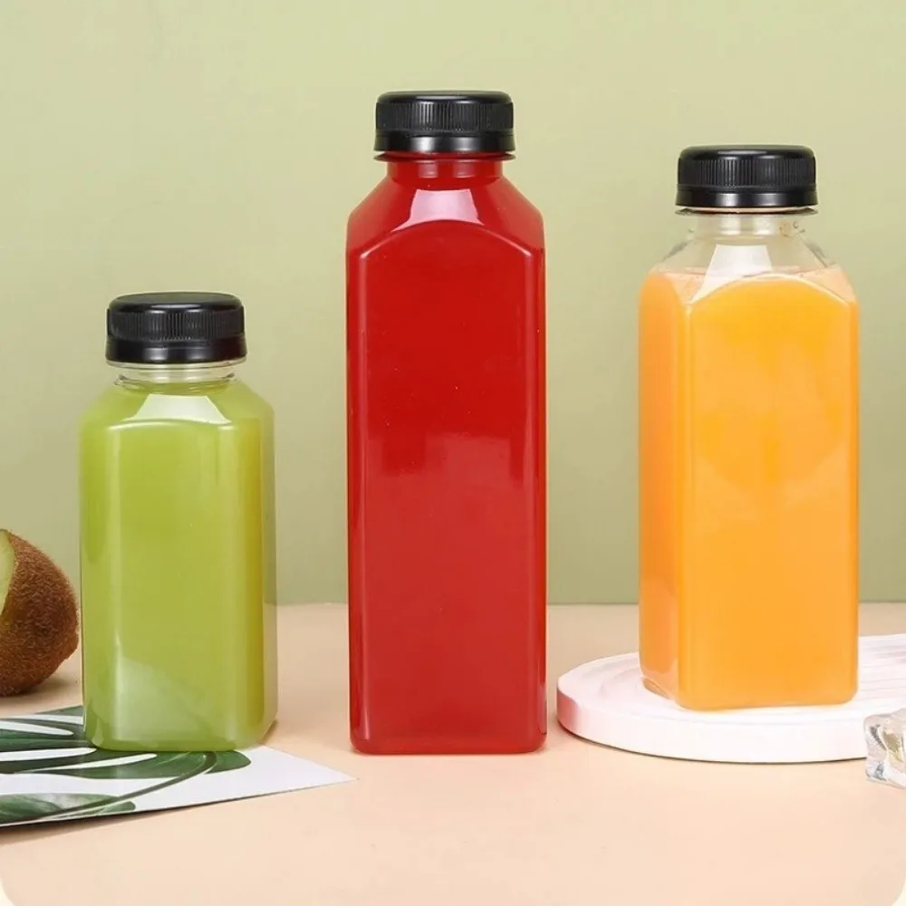 Portable 250/350/500ml Juice Bottles Plastic Square Milk Tea Bottle Long-Lasting Clear Refilling Water Bottle Easy Cleaning