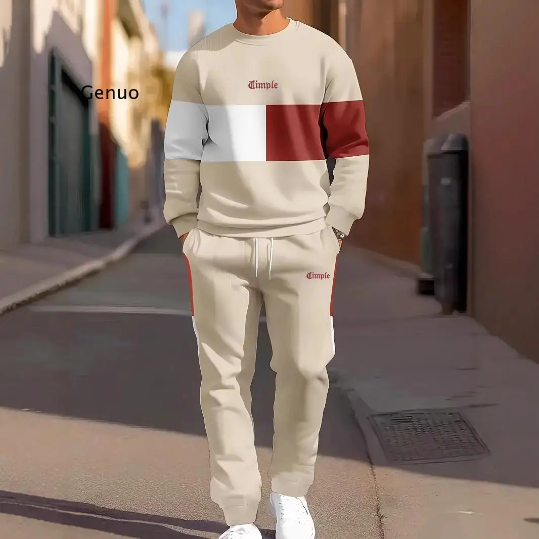 Autumn Winter Men's 3D Digital Print Tracksuit O Neck Sweatshirt Pants Set Casual Sports Suit