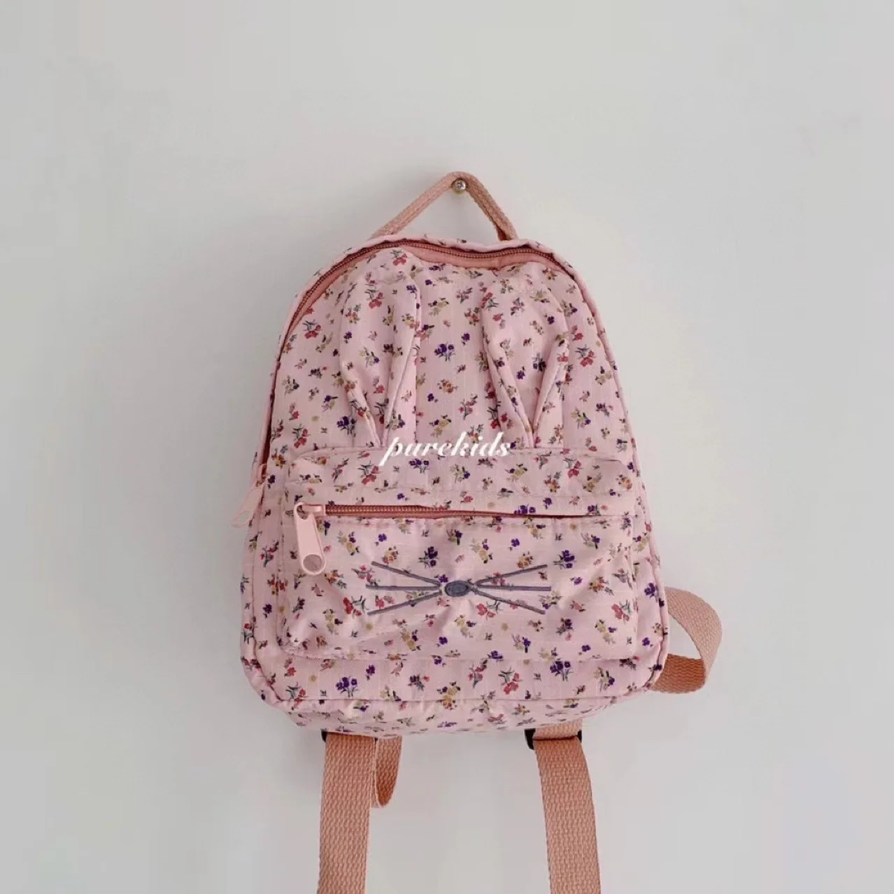 Full Floral Pink Backpack Children\'s Schoolbag Toddler Baby Mini Double Shoulder Bag Lovely Baby Girls Small Back Pack For Kids