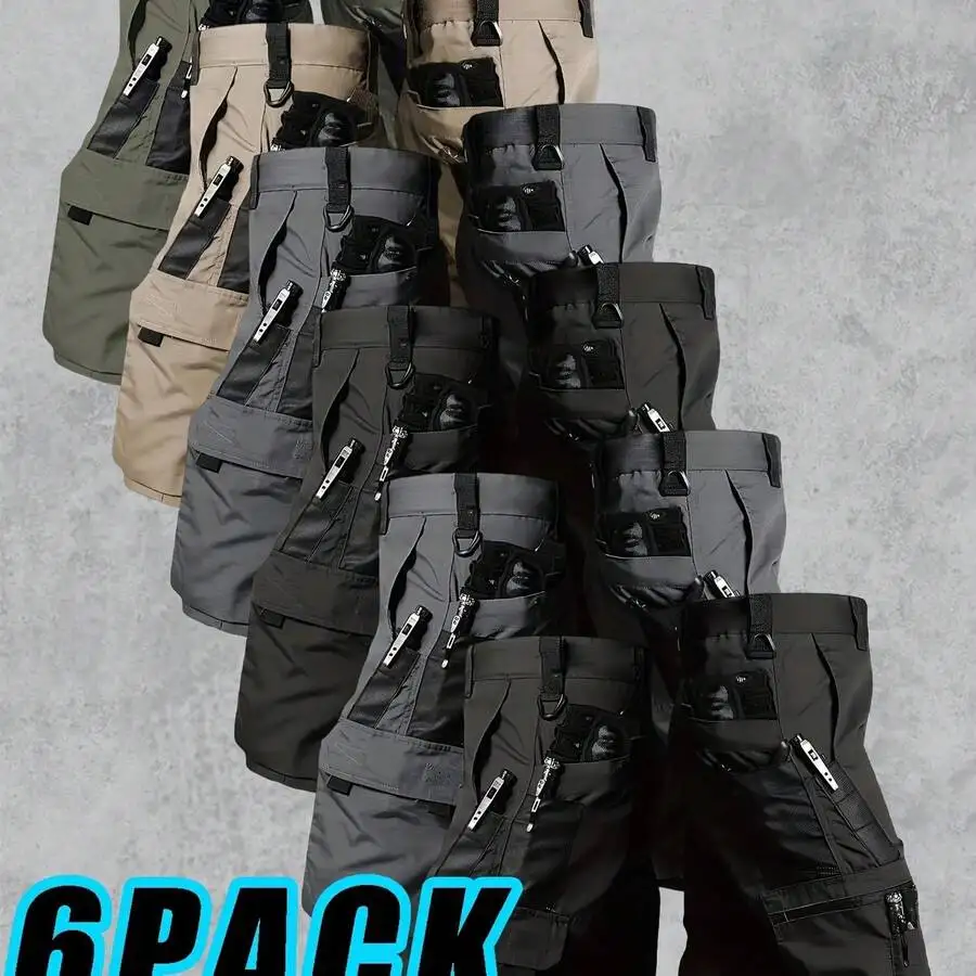 6pcs Men's Tactical Cargo Shorts - Multi-Pocket Hiking Shorts With Quick-Dry Breathable Straight Design, Lightweight