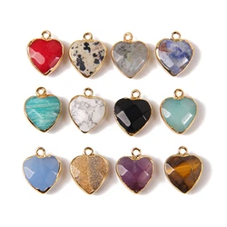 5pcs 14x17MM Natural Heart Stone Charm Pendant Tiger Eye Amethysts Crystal Pendant Necklace Earring Making Jewelry Accessory