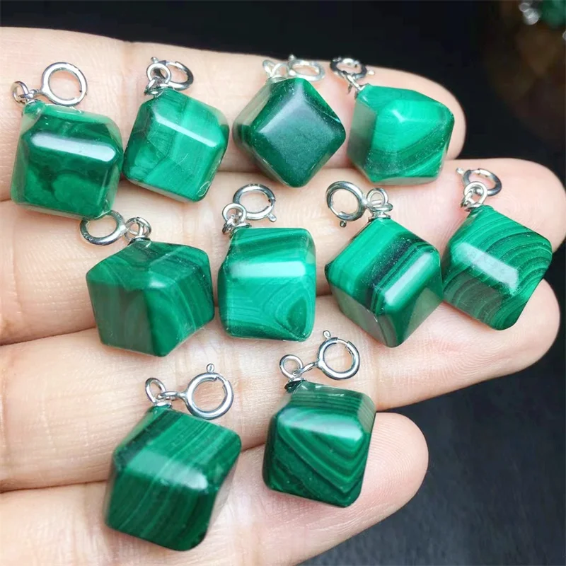 Natural Malachite Cube Pendant Jewelry For Women Man Healing Crystal Beads Energy Stone Reiki Gemstone 1PCS