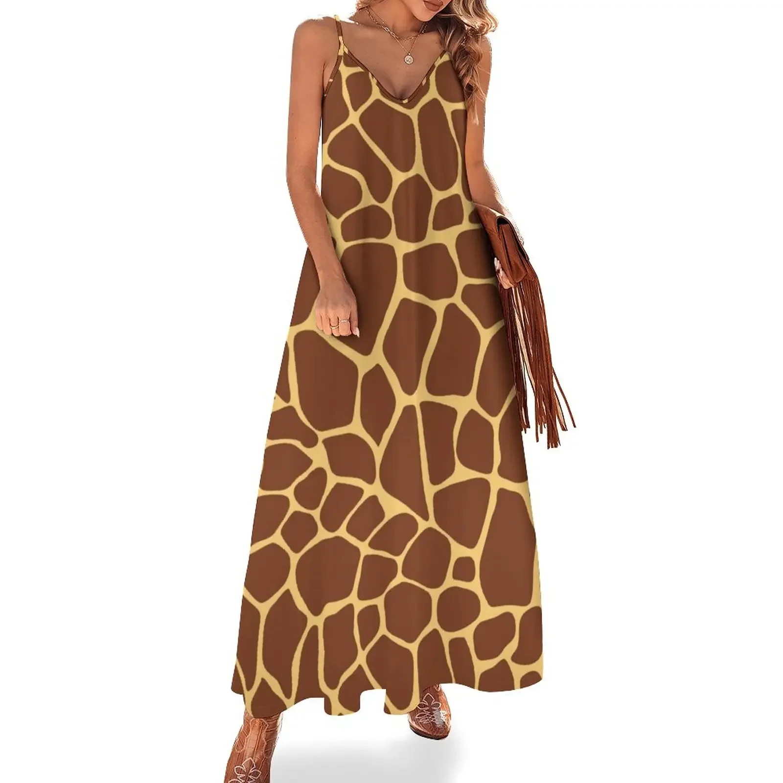 Brown yellow giraffe print pattern Sleeveless Dress purple dress chic and elegant evening dress