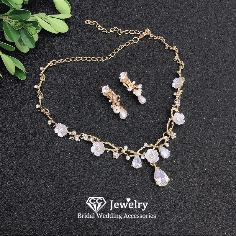 CC Necklace Earring Set Wedding Events Women Accessories Bridal Dress Engagement Jewelry Sets Gold Silver Color Jewellery YQ183