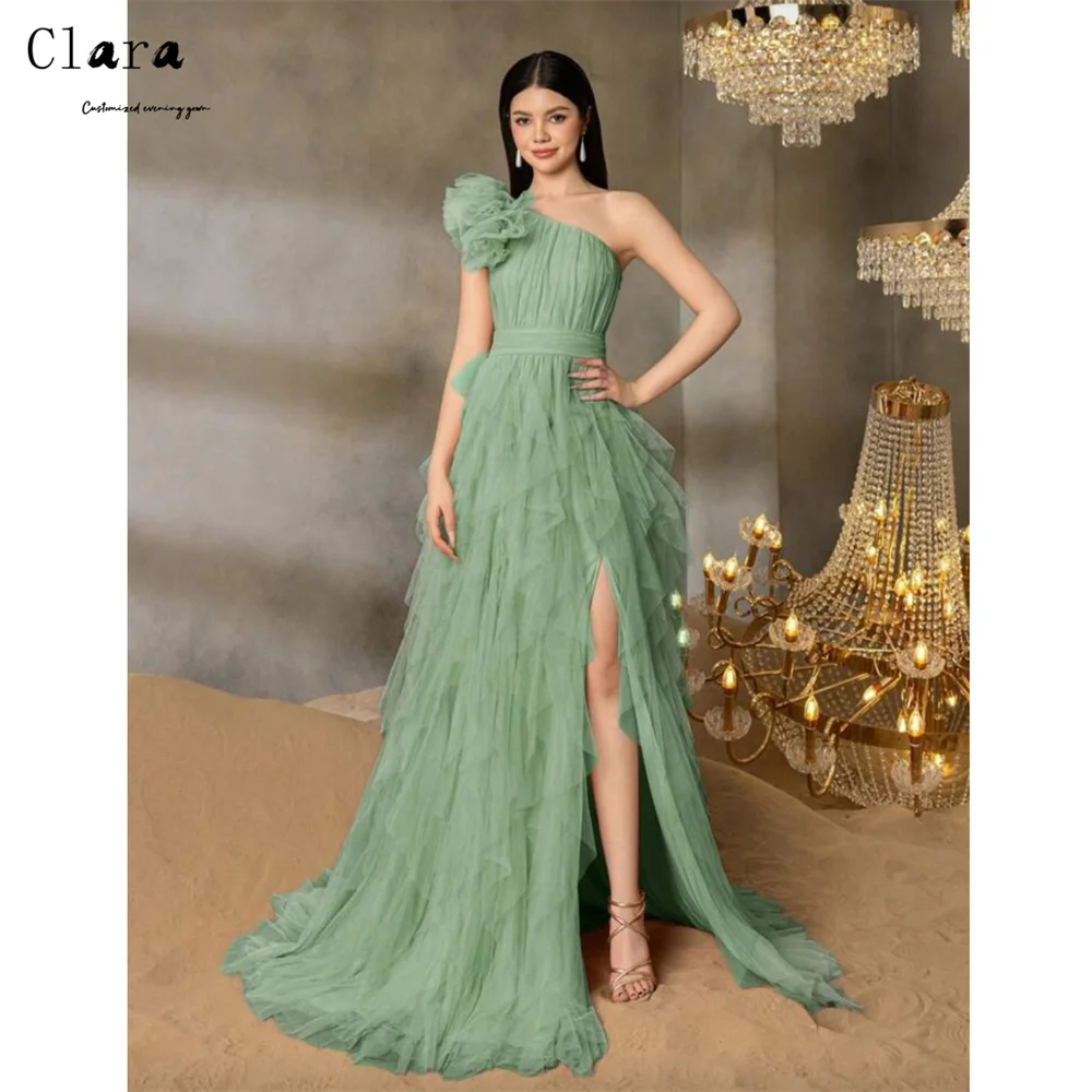 Clara personalizado verde a linha fora do ombro fendas laterais vestidos de noite d/festa vestido de noite de casamento feminino luxo 2025 vestido elegante