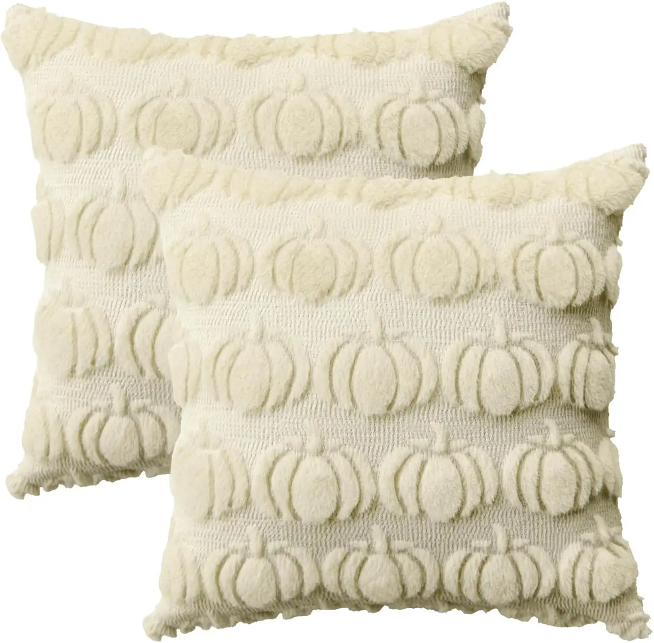

colorlife Fall Pumpkin Beige Throw Pillow Covers, 18 x 18 Inch Seasonal Autumn Thanksgiving Harvest Decoration Soft Plush Faux F