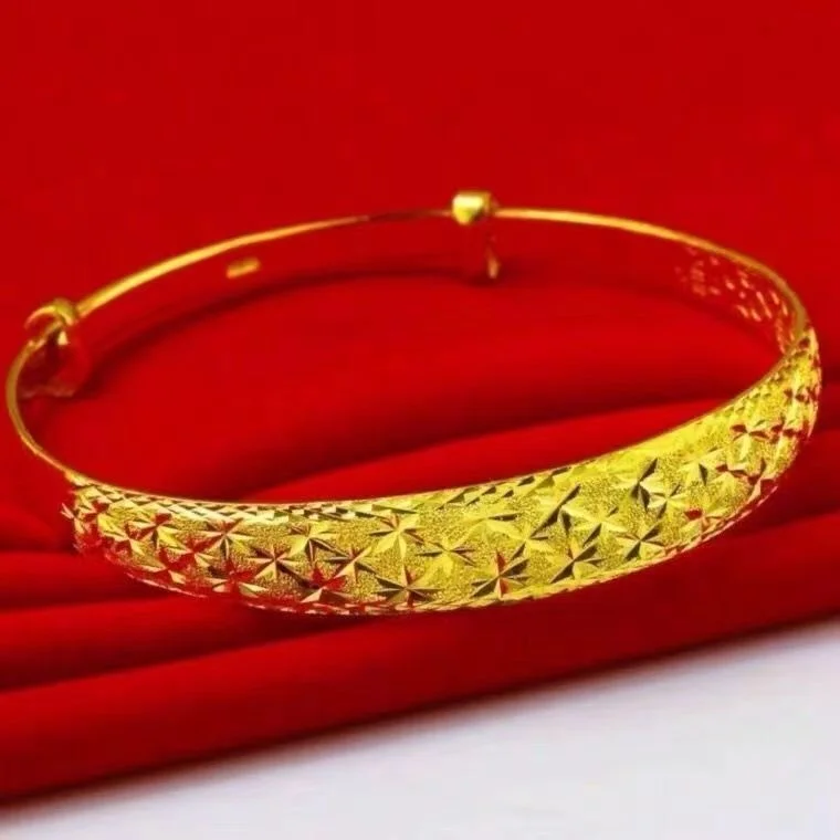 Pure Plated 100% Real Gold 24k Bangle Bracelet for Women\'s Mascot Solid All-star Push-pull As a Gift Girlfriends Pure 18k 999 Go