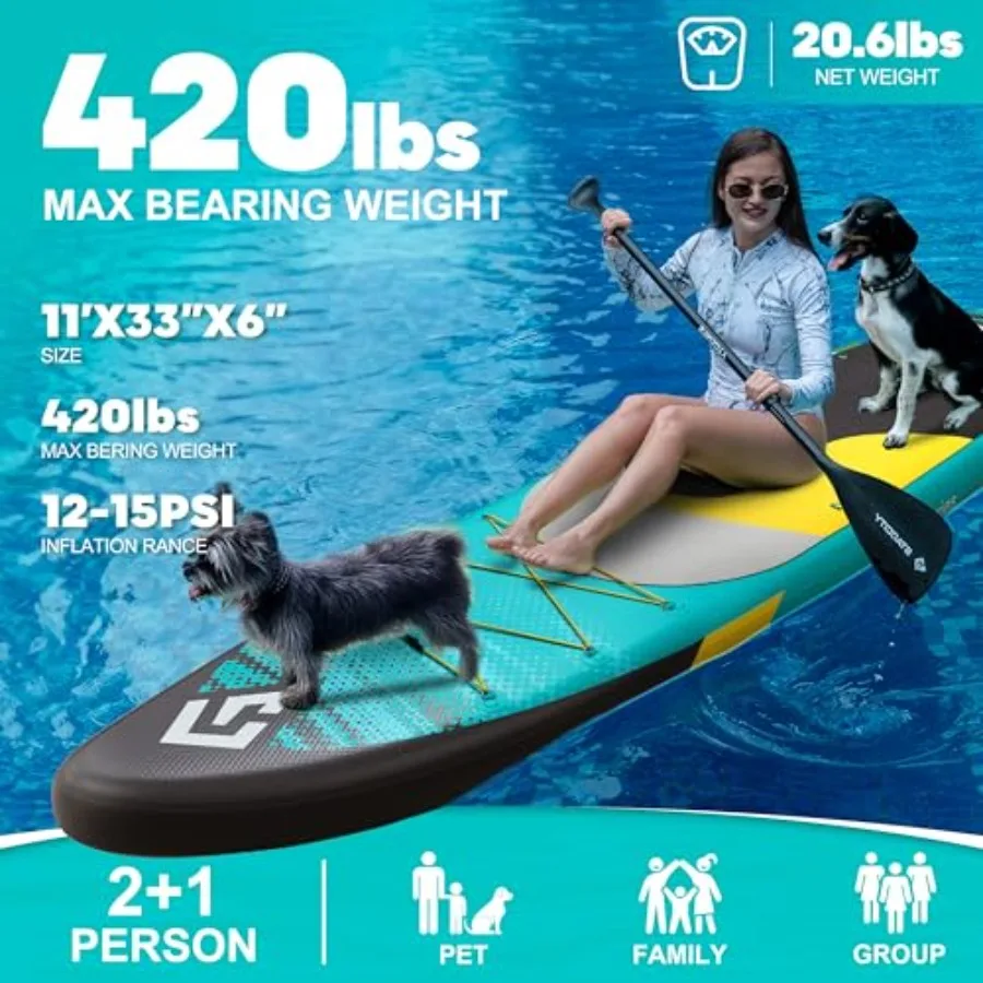 Inflatable Paddle Board for outdoor water use, PVC material, blue color, spacious and stable design with anti-slip deck for eas