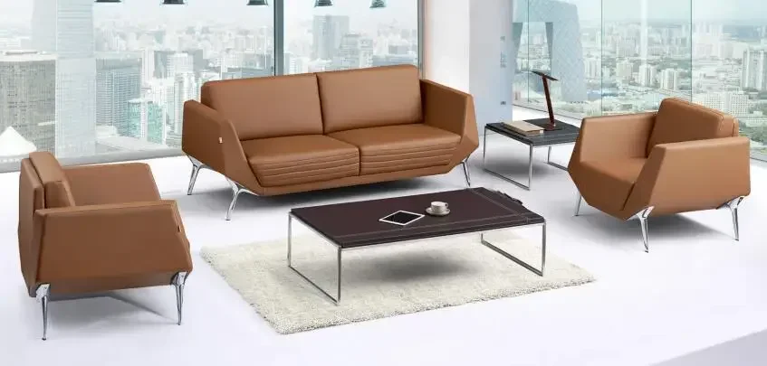 Moderne Büromöbel im Wohnzimmer-Design. Ledersofa, Bürosofa-Set