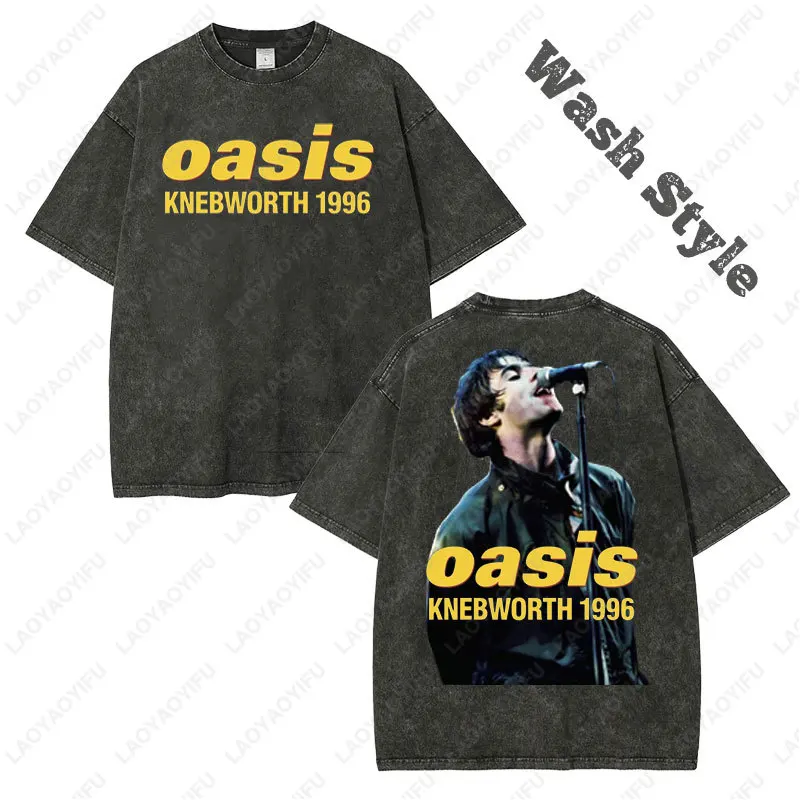 

Men's and Women's Oasis Tour 25 Vintage Style T-Shirt Trendy Washed Cotton Rock Tees Unisex Streetwear Short-sleeve Casual Tops