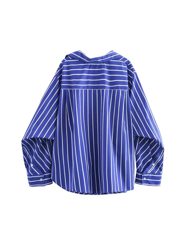 TRAF 2024 Autumn Stripe Shirt Woman Button Casual Shirts for Women Bat Long Sleeve Shirts and Blouses Women Shirt