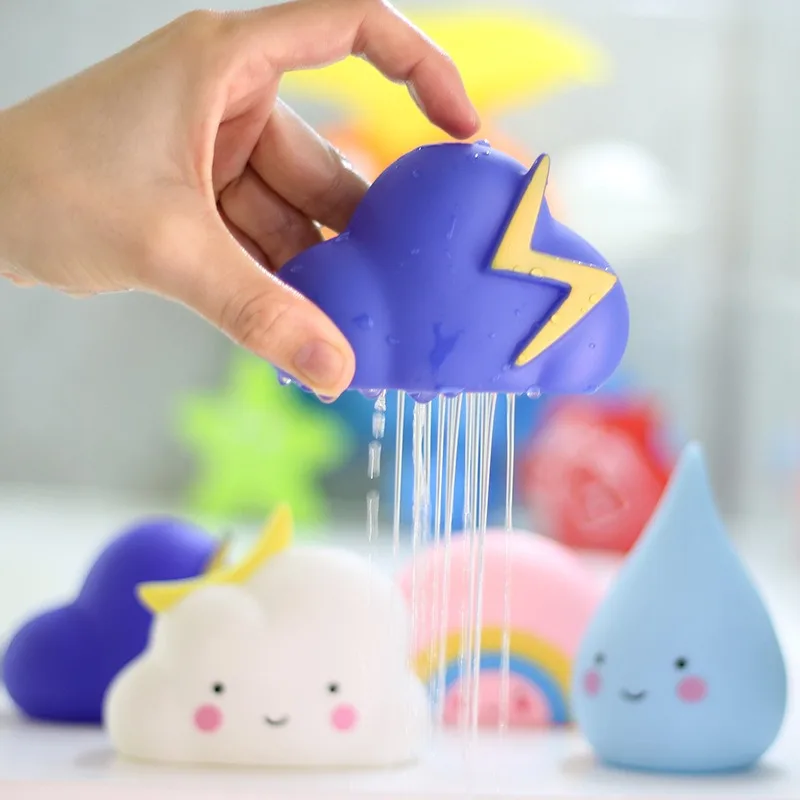 Creative Bath Weather Toy Soft Glue Bathroom Clouds Raindrop Rainbow Thunderstorm Shower Floating Play Water Educational Toy