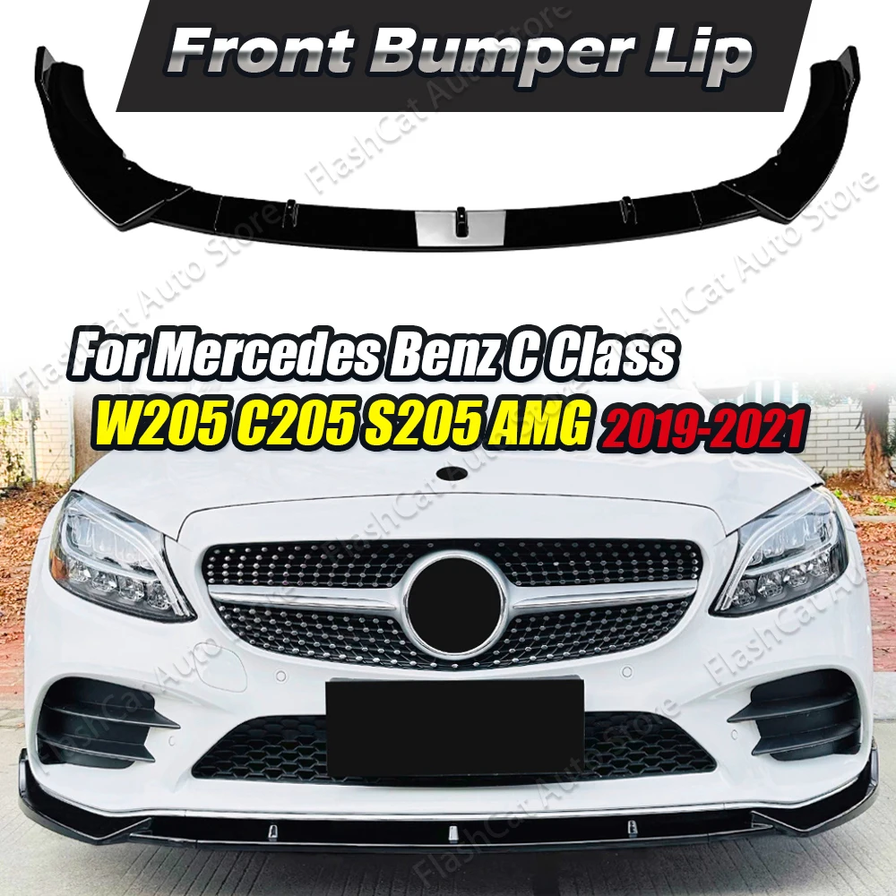 

For Mercedes Benz Car Front Spoiler C Class W205 C205 S205 C43 Bumper Lip Splitter C180 C200 C300 2019 2020 2021 AMG LCI Trim