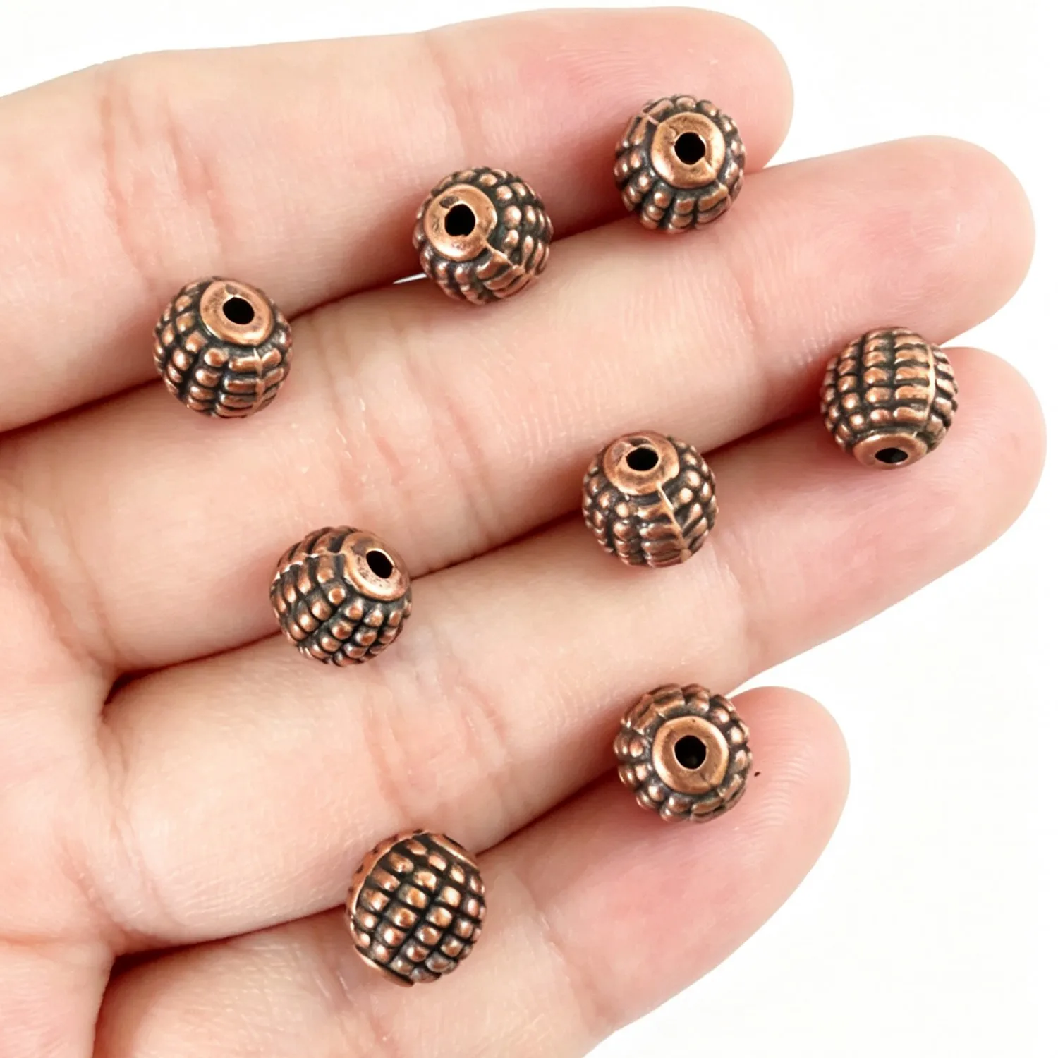 20pcs 8.5x8.3mm copper-tone studded round spacer beads H2101
