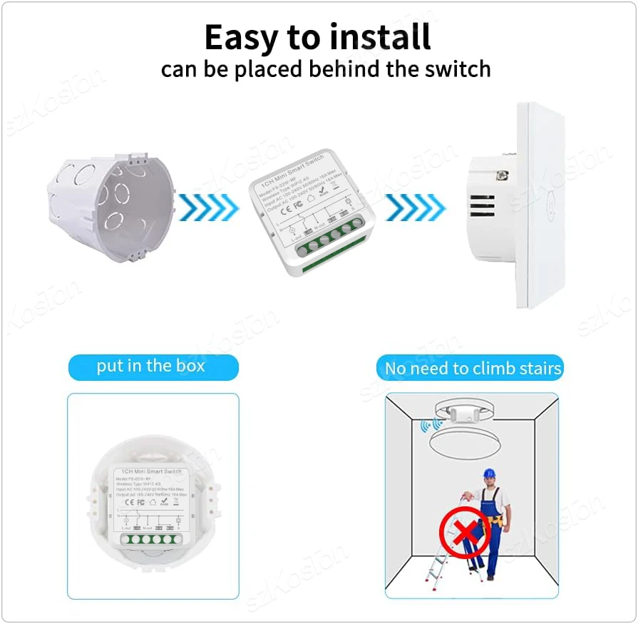 RF433 + WiFi Smart Switch 2in1 Function Tuya 16A Mini Light Switch Relay Smart Life APP Wireless Control Voice for Alexa Google