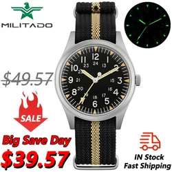Militado ML07 Quartz Watch VH31 Sweeping Second Movement Wristwatches Bubble Crystal Luminous Waterproof 36mm Vintage Watches