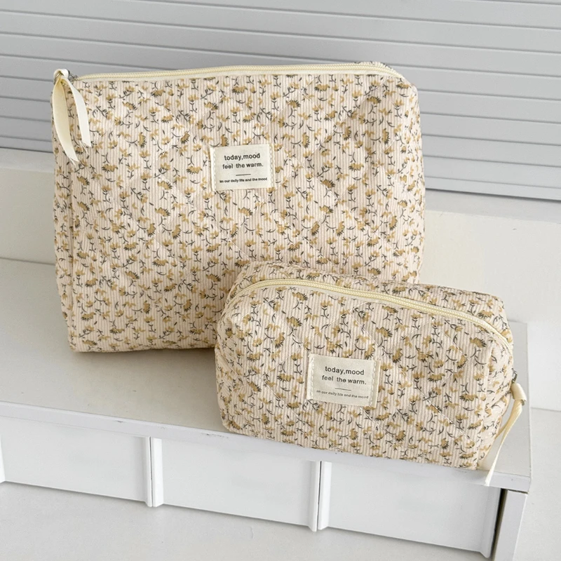 1 Pc Cute Boho European Floral Pencilc Case for Kids Girl Soft Corduroy Stationery Organizer Holder Porable Large Capacity Bag