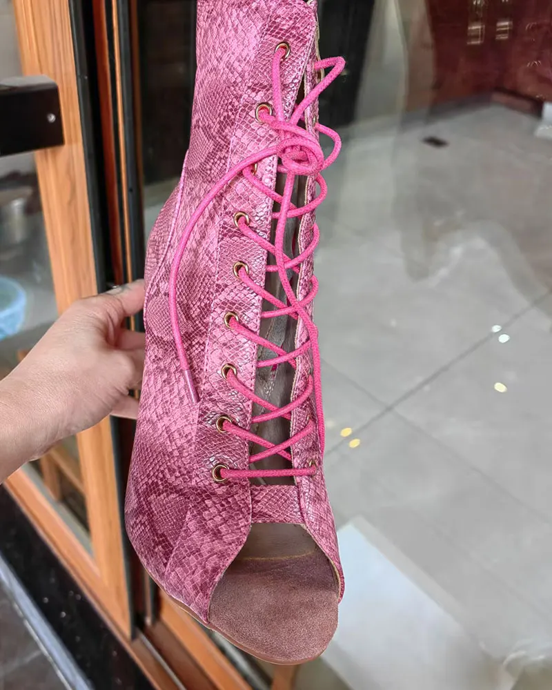 Customizable Latin Salsa Dance Jazz Dance Shoes Girls Ballroom Dance Club Short Boots Ladies Lace-Up Fashion Dance ankle Boots