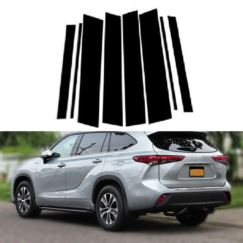 8Pcs/set Carbon Fiber Car B Pillar Protective Film Self Adhesive Window Post Styling Wrap for Toyota Highlander Kluger 2020-2022