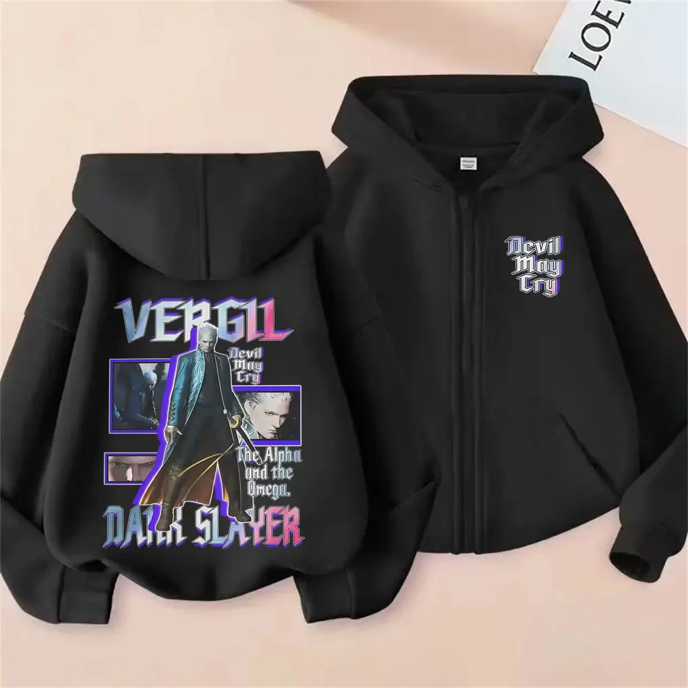 

Game Devil May Cry Vergil Zipper Hoodie Men Women Fleece Cotton Zip Up Jacket Male Gothic Oversized Zip Up Sweatshirt Streetwear