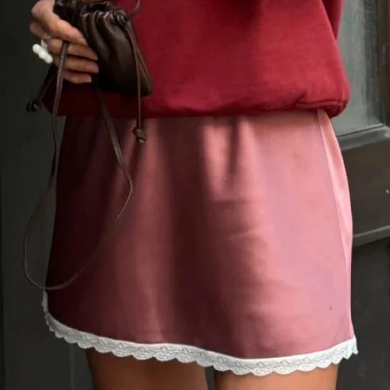 

Summer sexy satin white lace mini skirt women's street fashion multi-color high waist skirt casual slim fit elastic low waist sk