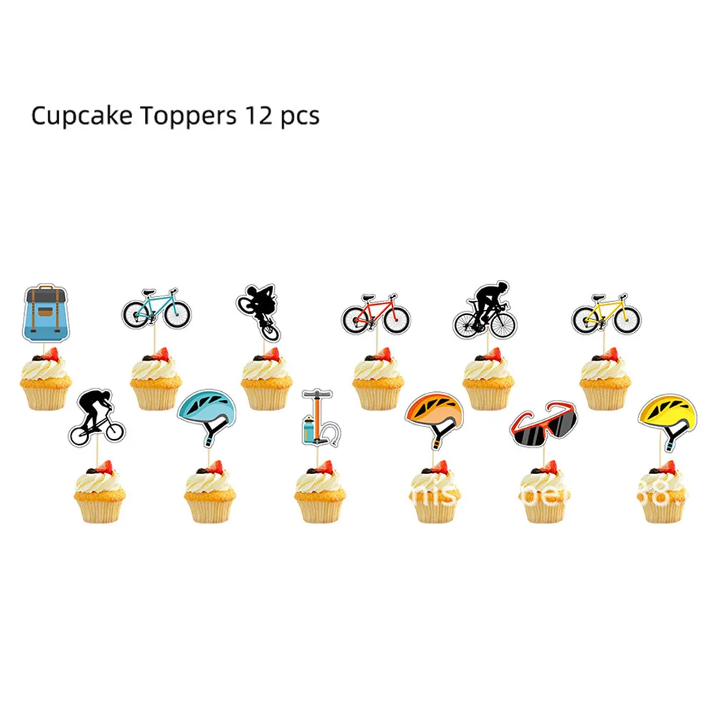 Bicycle Cake Topper Happy Birthday Cake Decor Cupcake Topper for Sports Theme Cake Topper Man\'s or Boy\'s Birthday Party Supplies