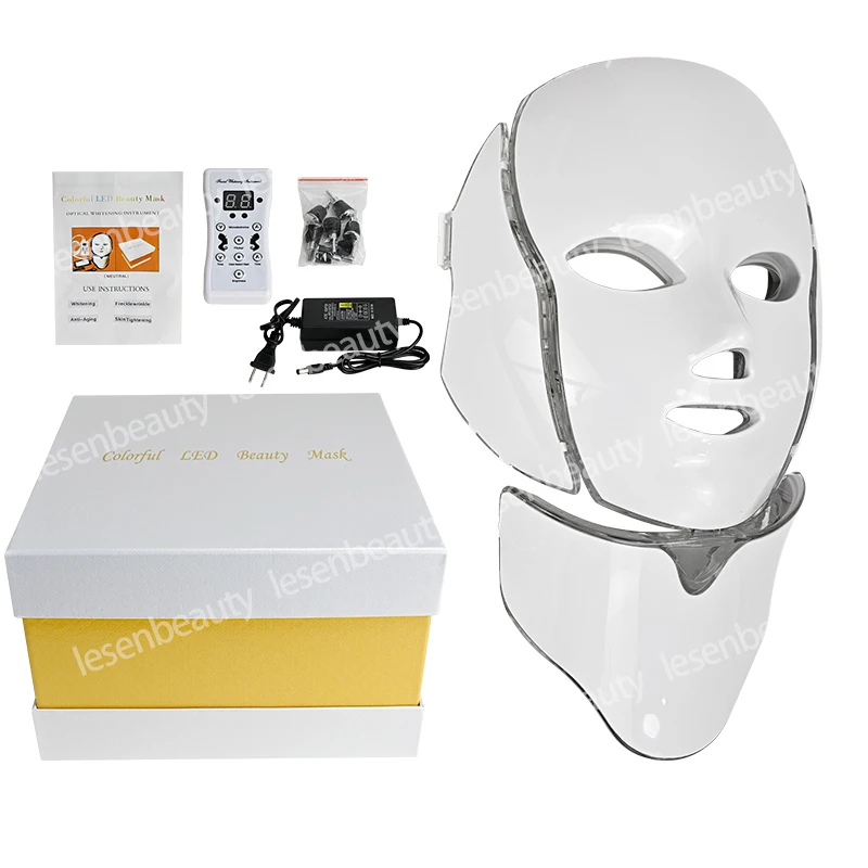 Led Mask 7 Colors Photon Therapy Mask with Neck Anti-Acne Wrinkle Removal Skin Rejuvenation Whitening Led Face Light Beauty Mask