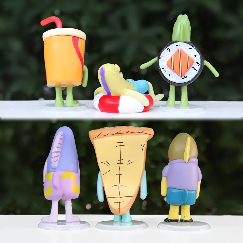 6 قطعة مجموعة سبونجبوب سكوير بانتس دمى دمى صغيرة أنيمي الكرتون لطيف سيارة زينة سطح المكتب الحلي الفتاة الهدايا اللعب #3