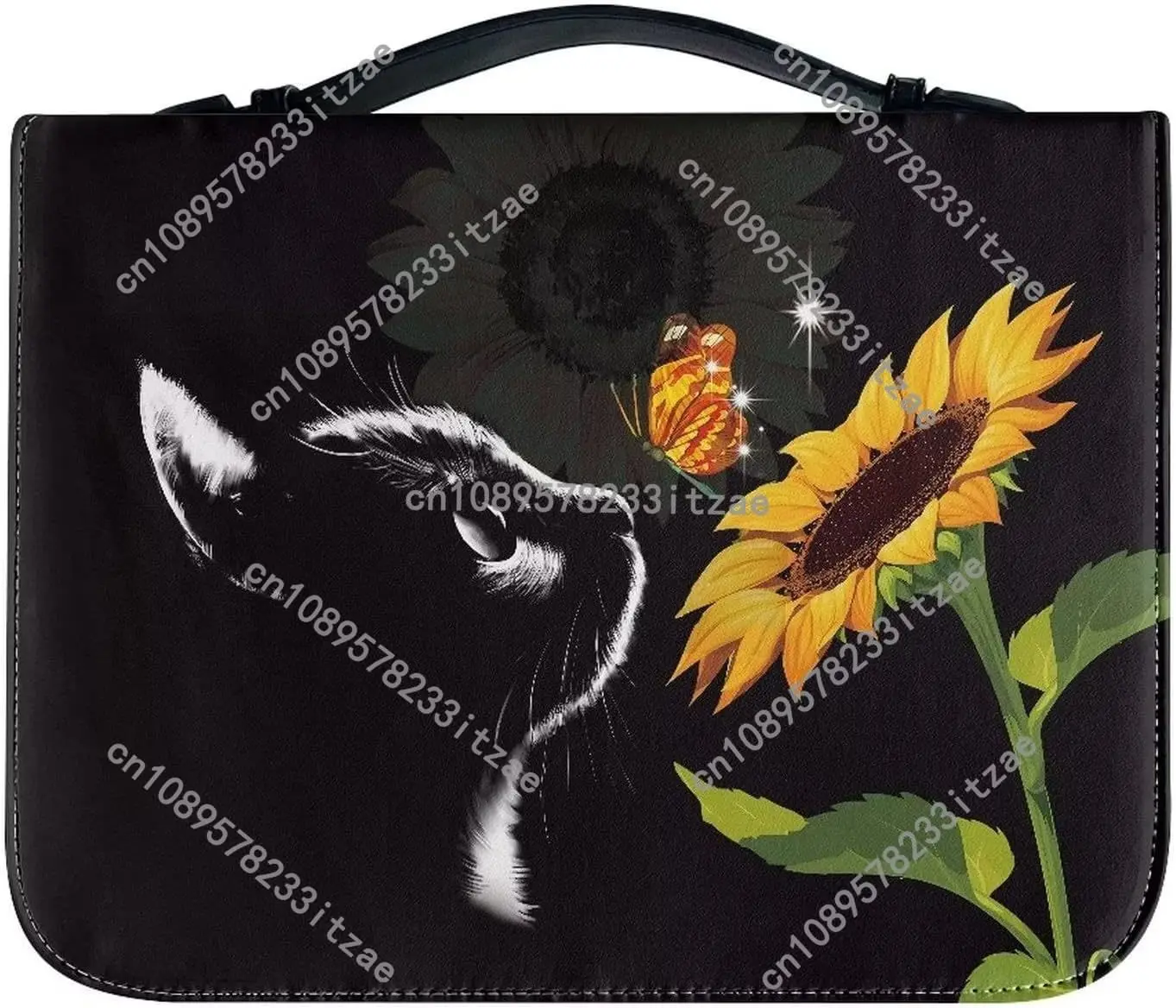 غطاء حماية لطيف على شكل قطة من الكتاب المقدس للنساء والفتيات مصنوع من الجلد مع حقيبة بمقبض بسحاب ناعم وحقيبة كتاب جلدي متعددة الوظائف #3