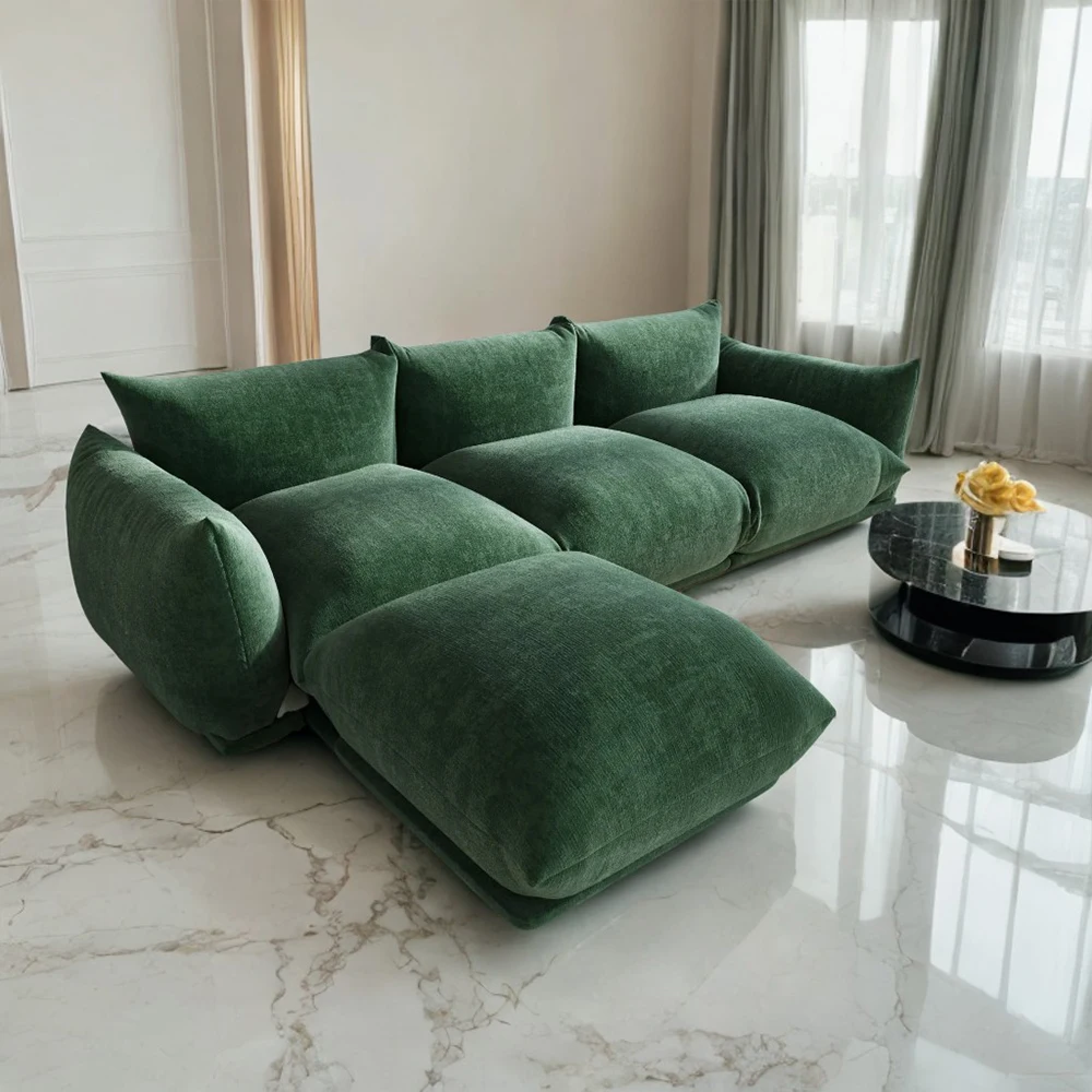 Conjunto de Sofá Seccional Modular Vintage Arflex Marenco, Tela de Terciopelo Verde, Estructura de Madera, Espuma, para Sala de Estar