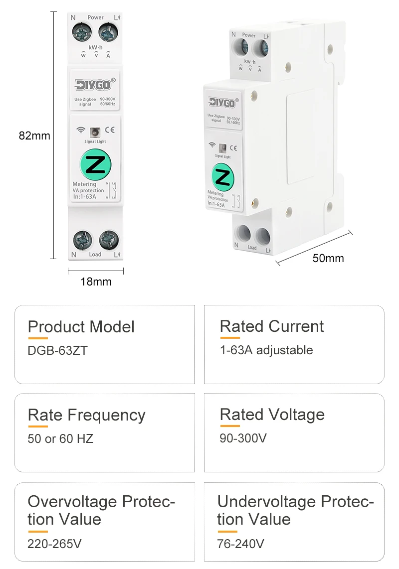 ZigBee Smart Switch DGB-63Z WLAN-Schutzschalter Fernüberwachung Drahtlose Steuerung Zeitrelais Hausmessung Amperemeter Voltmeter – Detail 13