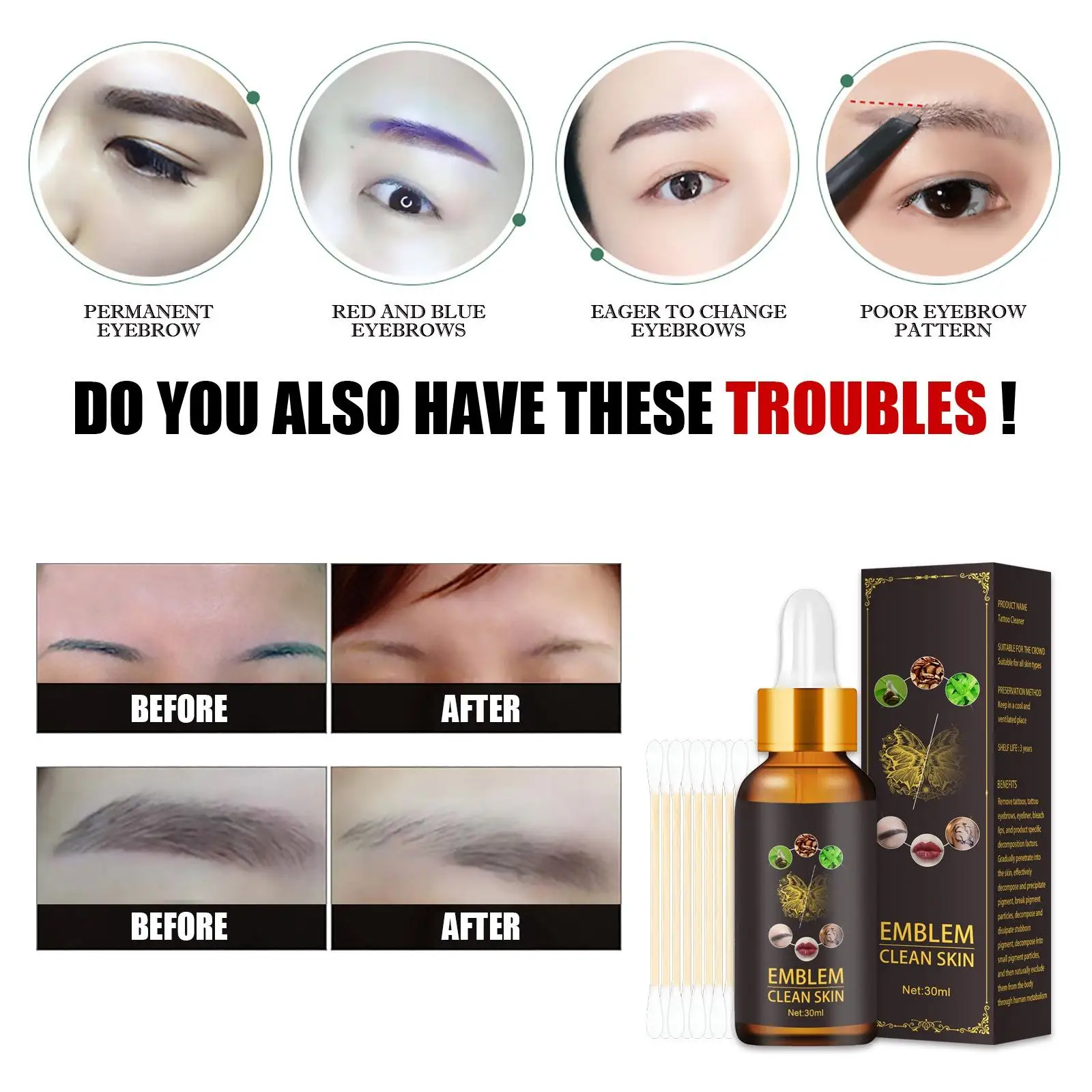 30ml Tattoos Removal Remover Moisturize Safe Cleaning for Eyebrow Print Line Skin