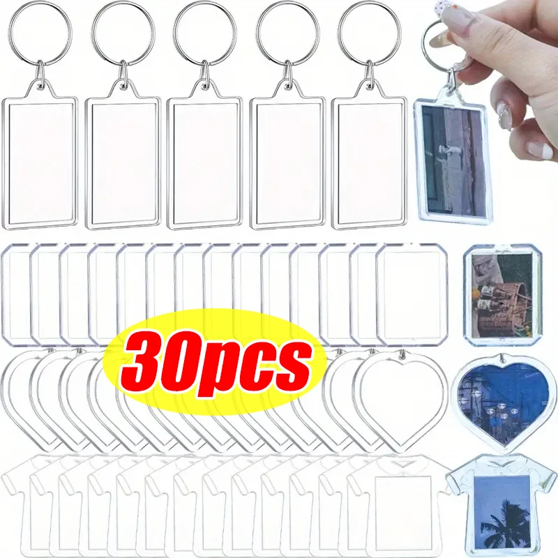 5/30pcs Clear Acrylic Photo Frame Keychain Photo Insert Keyrings Blank Rectangle for Double-Sided Photos DIY Supplies