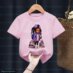 New Girls T-Shirt Funny African Black Girls Endorsement Bag Go To School  Print Magic Black Kids Tshirt Fashion Girls Clothes