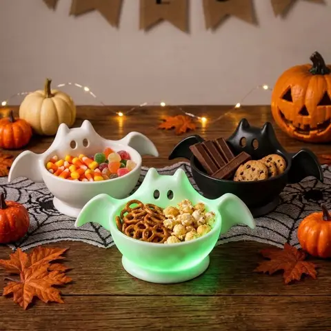 3D Printed Halloween Bat Shaped Storage Bowl Luminous Gothic Halloween Snack Bowl Dark Style Cute Desktop Candy Bowl