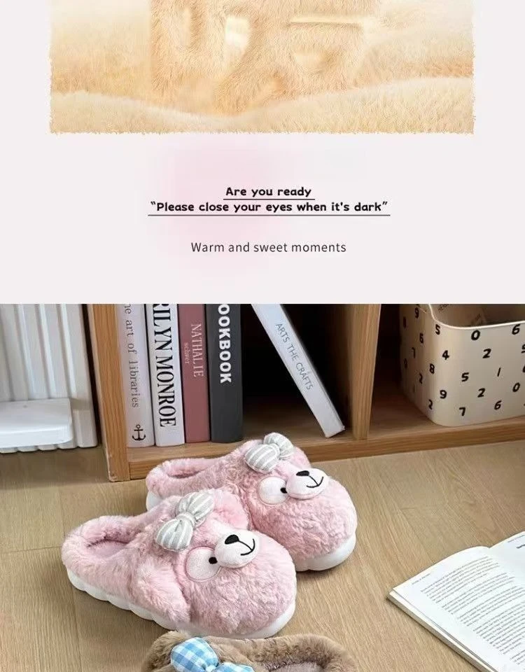 Damen-Winterhausschuhe im Bären-Design – mit Plüsch-Fleece gefütterte Hausschuhe, rutschfeste Outdoor-Slipper mit dicker Sohle und niedlichen Pfotenabdrücken – Detail 3