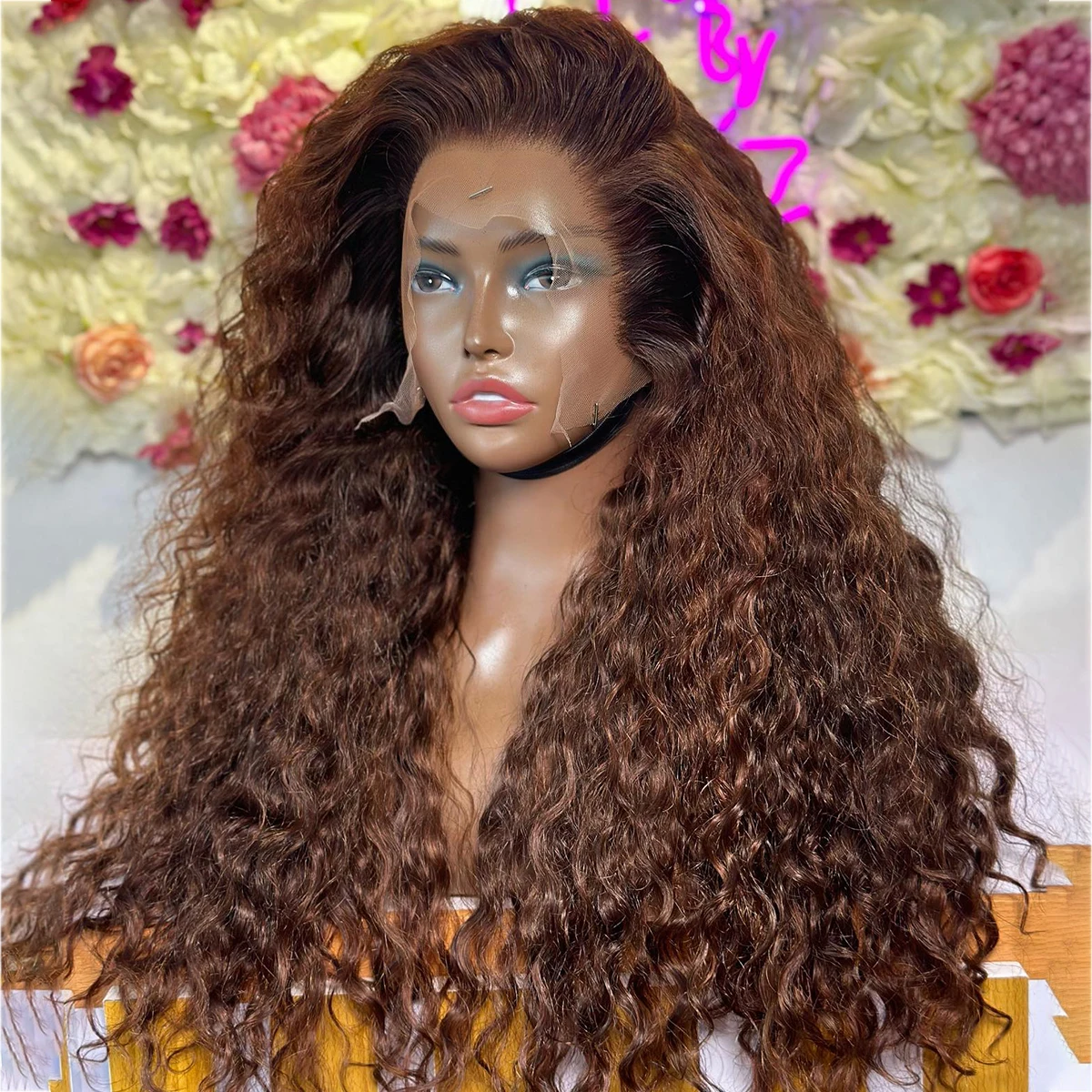 

13x6 HD Lace 300/400 Density Chocolate Brown Deep Wave Wigs 36Inch 13x4 HD Lace Curly Wigs PrePlucked #4 Colored Human Hair Wigs