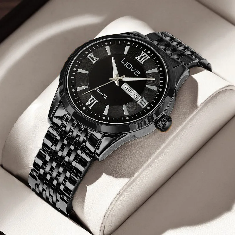 Men's Watch High End Calendar Luminous Steel Wristband Fashion Trend Classic Business Quartz Watch Clock Gift