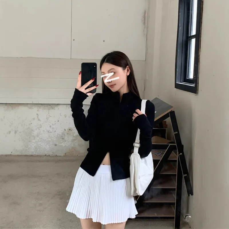 Women Autumn Winter Zip-Up Stand Collar Casual Long Sleeve T-Shirt Slim Fit Short Top Girl Casual Sports Base Layer Woman Ladies view 2