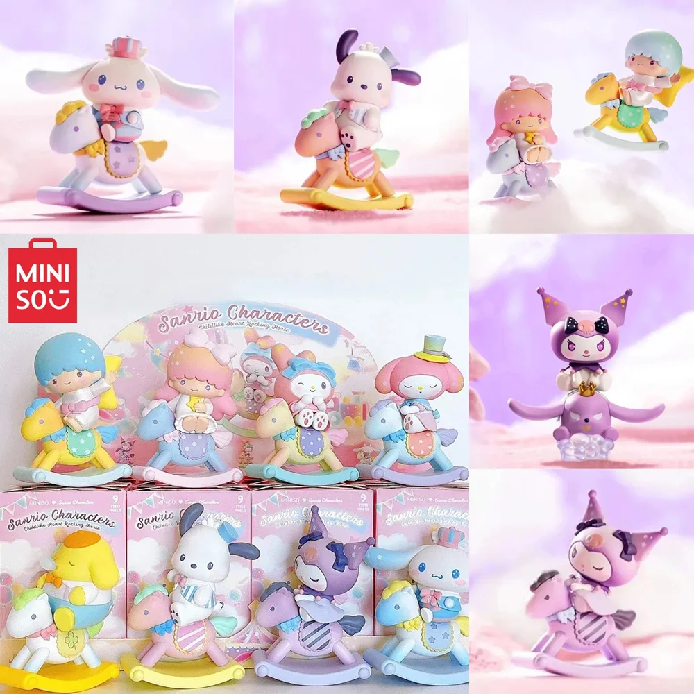 

MINISO Sanrio Blind Box Childlike Heart Rocking Horse Blind Box Cinnamoroll Pochacco Kuromi Kawaii Doll Anime Figures