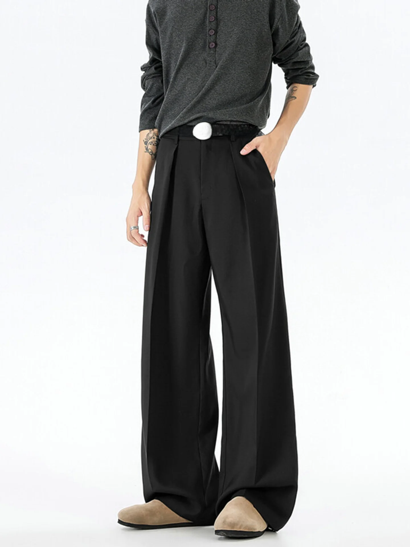 

American Preppy Sle Men's Casual Straight Leg Pants Summer CleanFit Retro Trendy Loose Fit Long Trousers Polyester Fiber