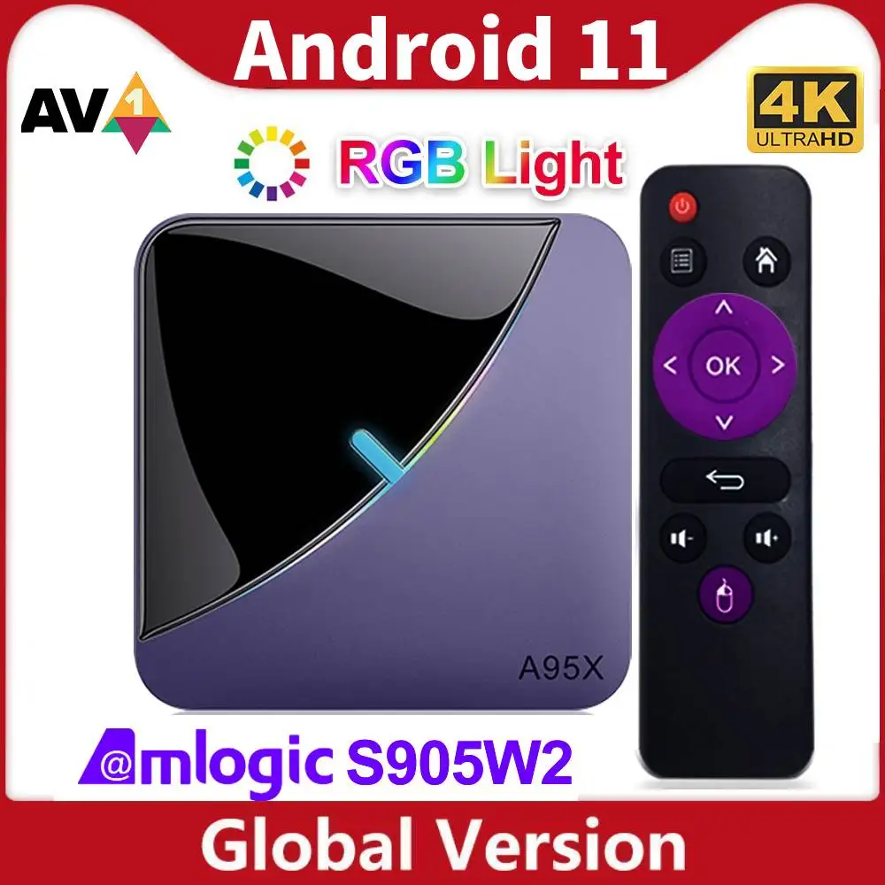 

RGB Light Android 11 TV Box A95X F3 Air II 4GB 64GB Dual Wifi 4K 60fps BT5.0 Youtube Amlogic S905w2 Smart Media Player 2GB 16GB