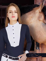 Equestrian polo shirt long sleeve summer elastic slim-fit horseback riding sweater knitted cool horseback riding suit spring and