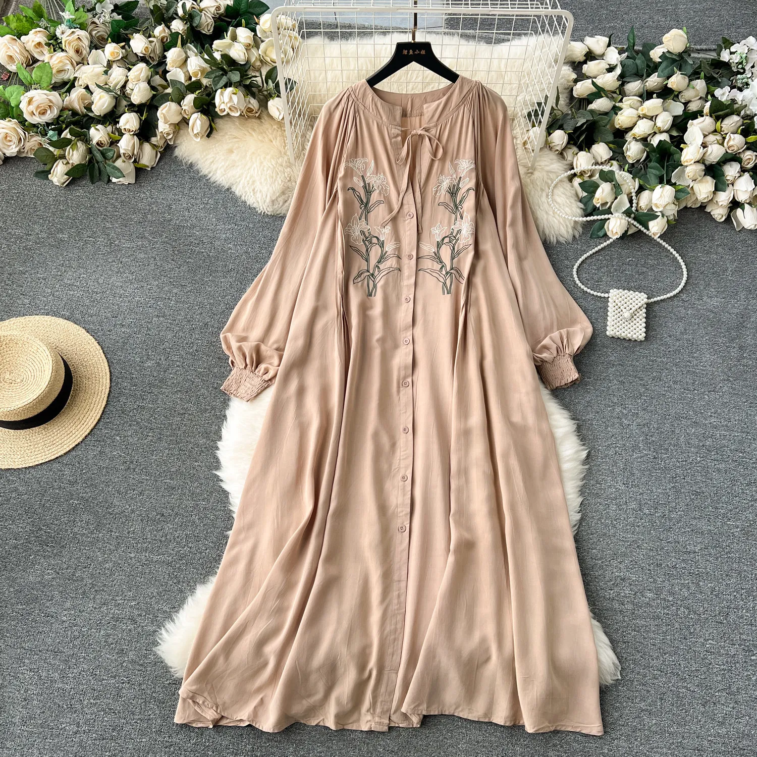 Elegant Vintage floral loose Vesditod dress Korean Fashion autumn Women Clothes fairycore A-line dress