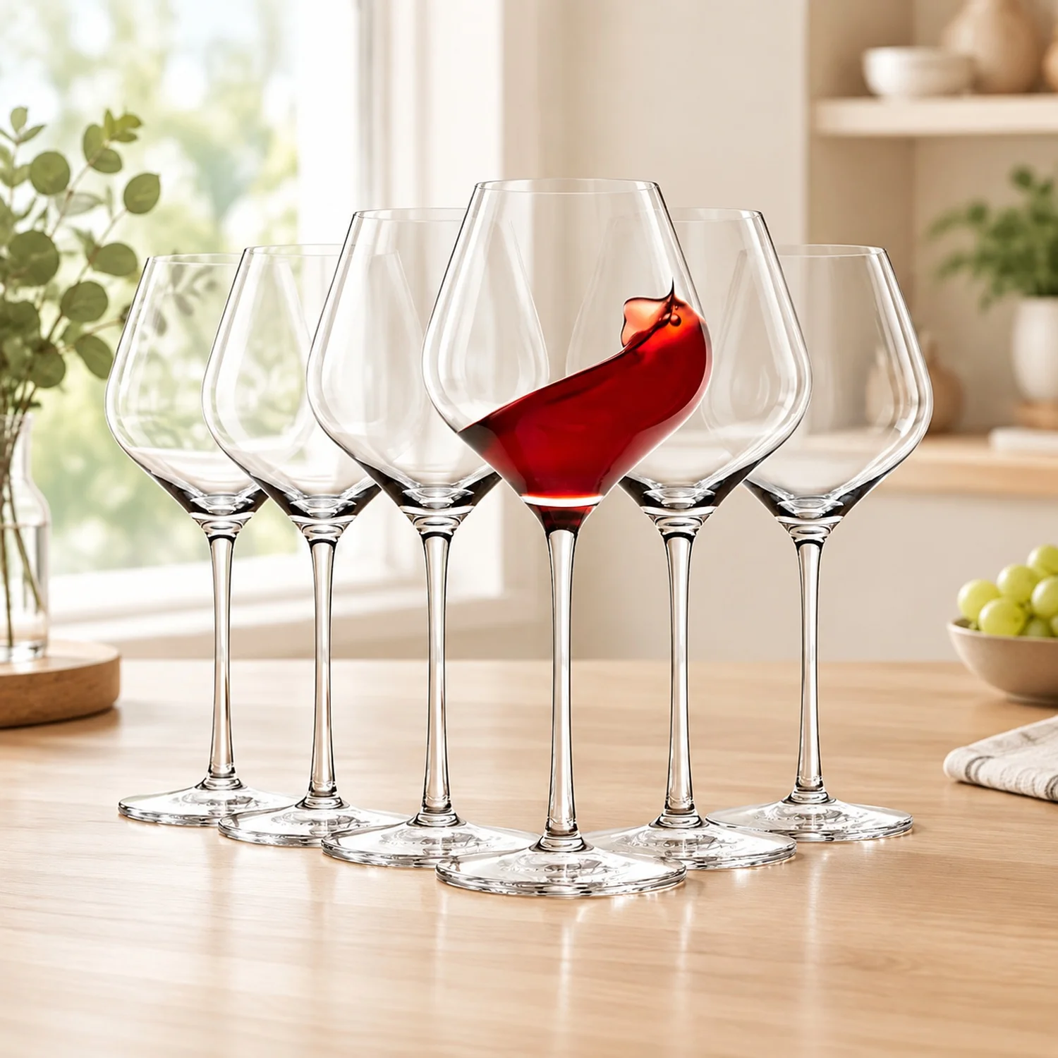 Crystal Wine Glasses Set of 6, 22 Oz Long Stem Modern for White and Red, Dishwasher Safe, Fancy, Elegant, Large Tall Wedding