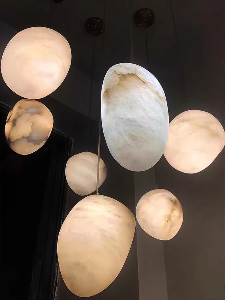 

Natural Marble Irregular Hanging Lamps For Ceiling Lustre Pendant Lights Copper LED Suspension Luminaire Lampen For Living Room