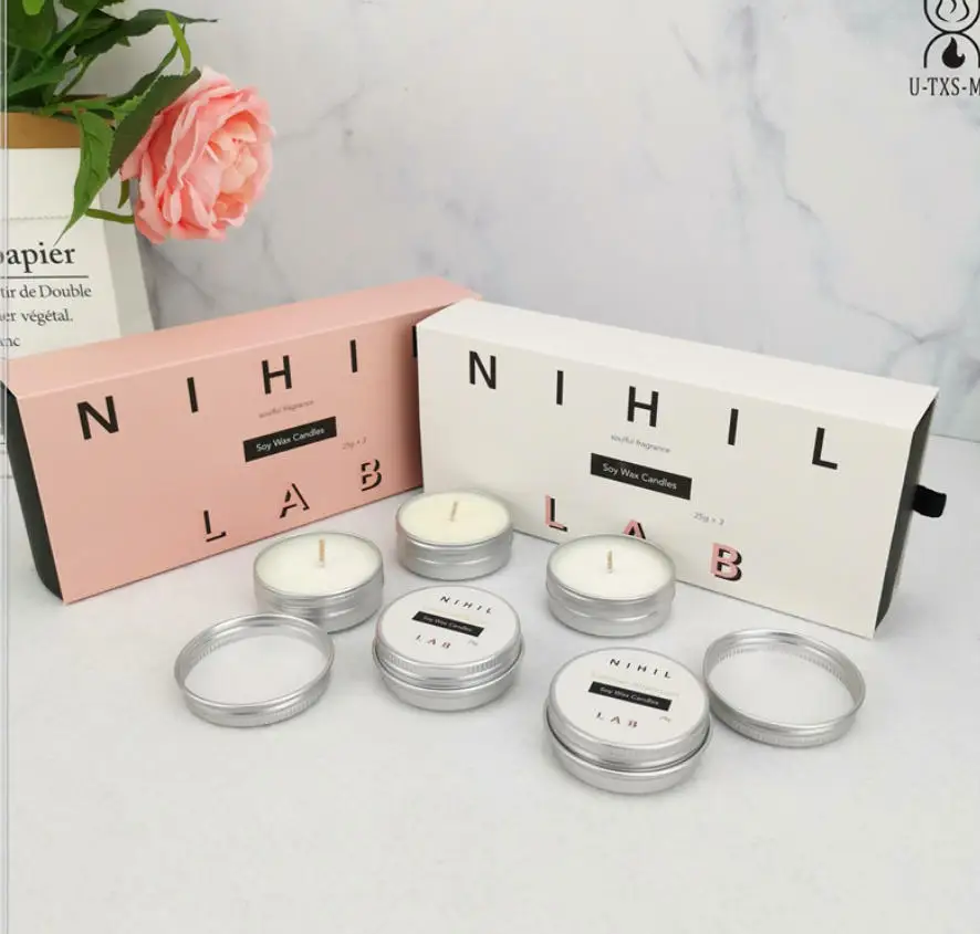 

3302612 Smokeless Scented Mini Candles, Portable Travel Set, Single Fragrance, Household Aluminum Box Soy Wax Candle Holder