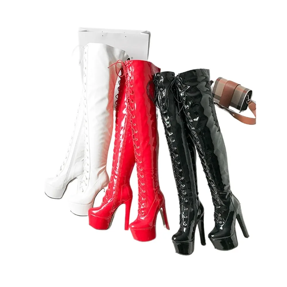 Big Size Sexy Thigh High Boots Women Lace-up Zipper Fetish Dance Nightclub Party High Heels Over The Knee Platform Boot 8-34 view 2