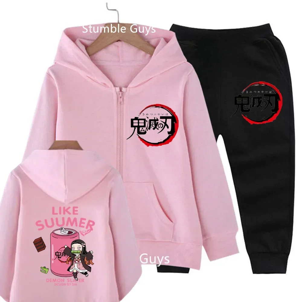 

2-13 Years Old Kids Demon Slayer Hoodies Sets Children's Autumn And Spring Long Sleeve Sweatshirts Trousers 2pcs Costume Outfits
